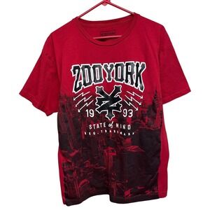 Zoo York Red Graphic T Shirt Mens XL State of Mind Cityscape Print Short Sleeve